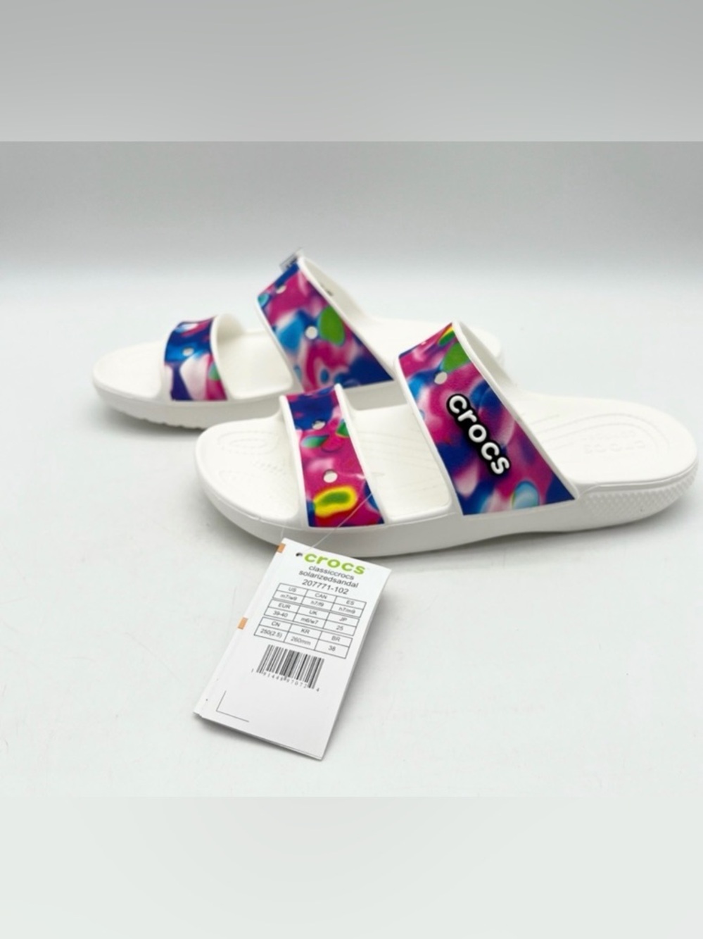 Crocs Solarized Tie Die Watercolor Slip-on Slide Sandals w Logo Charm Size 9